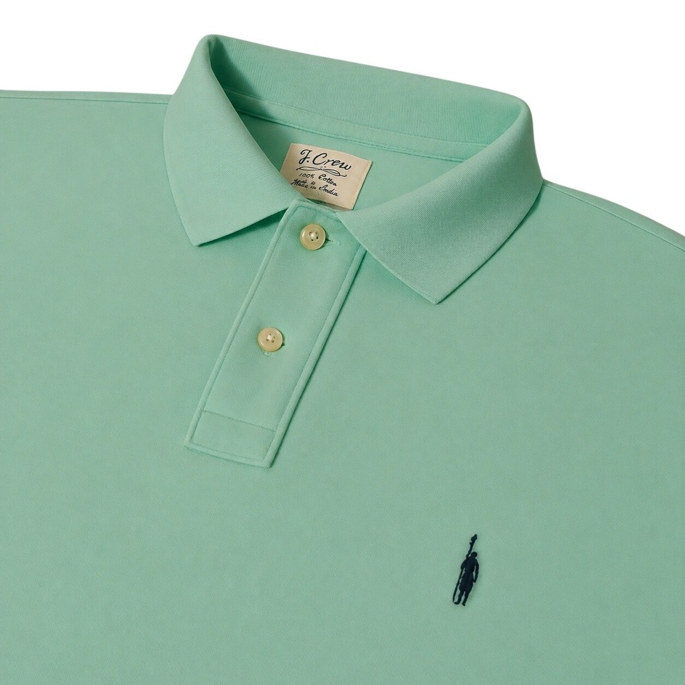 J. Crew Polo Shirt Mens Medium Mint Green Short Sleeve Cotton Pique Logo India